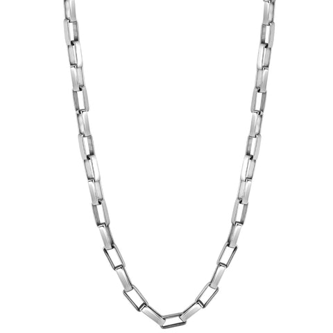 Men's Polished Steel Clasp Single Tone Rectangle 4mm Flexible Link  22" Chain