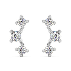 1/5Ct TW 3-Stone Diamond Crawler Earrings 14k Gold Studs Lab Grown 1/3" Tall