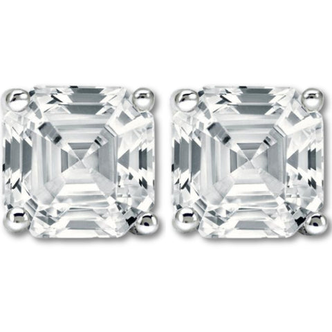 H/VS 3.32Ct Asscher Cut Diamond Studs 14k White Gold Lab Grown Earrings