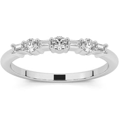 F/VS .25Ct Baguette & Round Diamond Wedding Ring Stackable 14k Gold Lab Grown