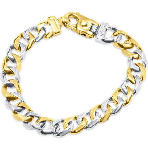 Braccio Men's Gold Plated Two Tone 30 Gram Curb Link Solid Silver Bracelet 8.5"