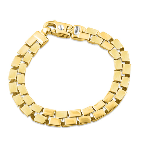 Braccio Men's Gold Plated 36 Gram Double Brick Row Solid Silver Bracelet 8.5"