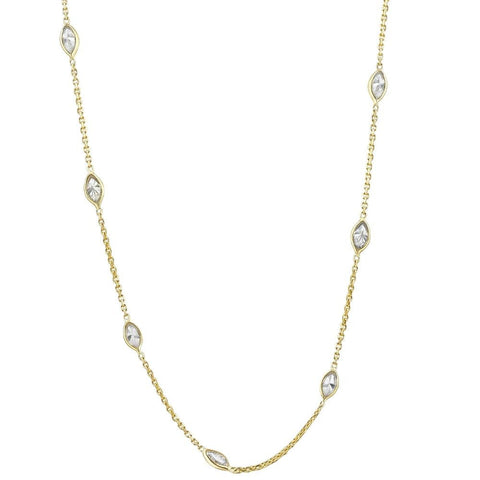 2 Ct Marquise Diamond Station Necklace in 14k White or Yellow Gold 18" Length