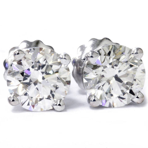 Certified 3.26Ct G/VS2 Round Cut Screw Back Diamond Studs 14k White Gold