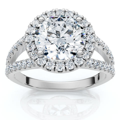G/VS Platinum 2 Ct Diamond Halo Engagement Ring Split Band Size 6.5