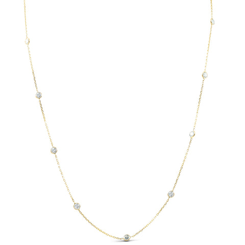 2Ct TW Diamond Bezel By The Yard Necklace 14k Yellow Gold 18"