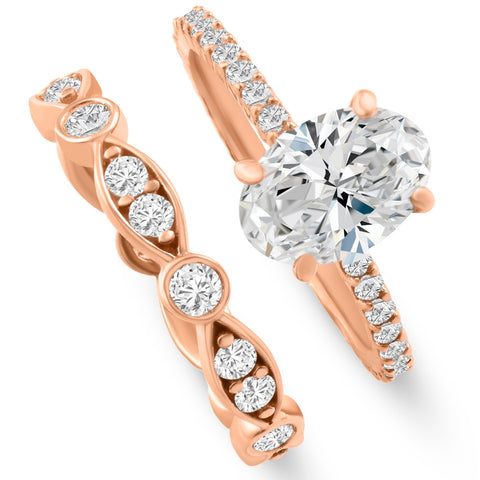 2 3/4Ct Oval Diamond Engagement Wedding Ring Set Rose Gold Lab Grown