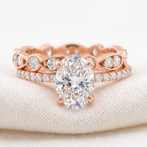 2 3/4Ct Oval Diamond Engagement Wedding Ring Set Rose Gold Lab Grown