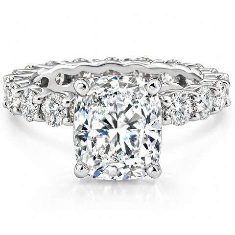 Certified 7.90Ct E/VS Cushion Diamond Engagement Eternity Ring Gold Lab Grown