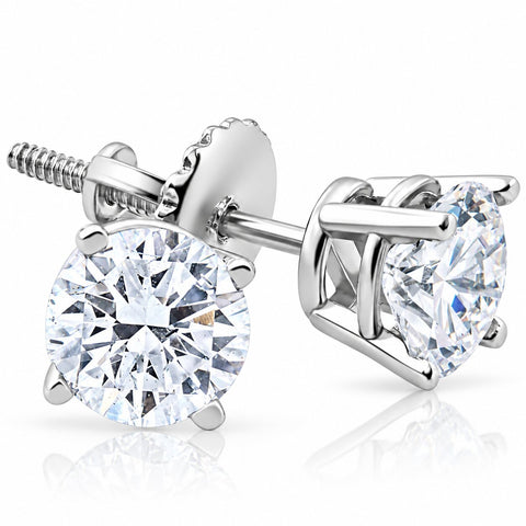 Screw Back 1ct TW Round Diamond Studs 14k White Gold