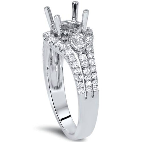 F VVS 5/8CT Micro Pave Halo Engagement Ring Setting 18K White Gold Semi Mount