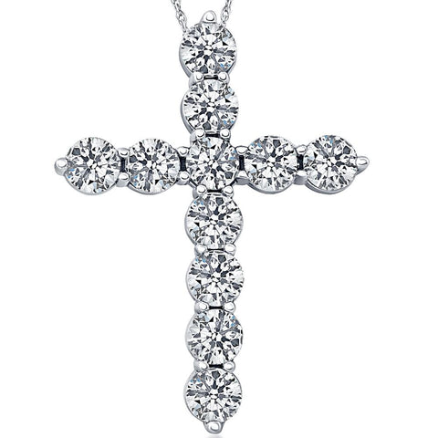 3 Carat (ctw) Diamond Cross Pendant 14k White Gold Necklace 1 1/4"