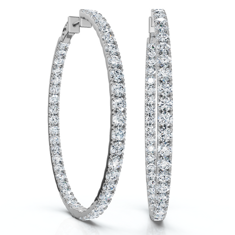 Large 8 Ct TW G/VS 2" Diamond Inside Outside Hoops 14k White Gold Lab Grown