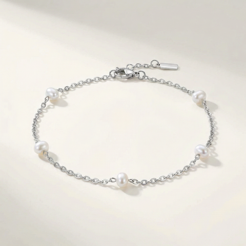 Max Anklet Silver Plated 9.5" 5mm Freshwater Pearls Lobster Clasp