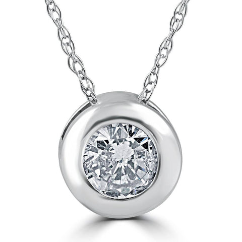 14K White Gold 1/2ct Round Cut Solitaire Diamond Solitaire Bezel Pendant