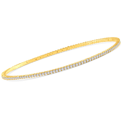 14k Yellow Gold 1 1/2Ct TW Natural Diamond Bangle Bracelet Stackable 8grams 2mm