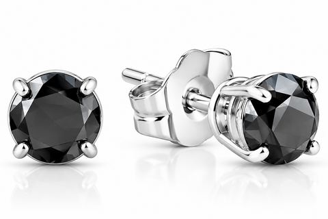 1 1/2ct Black Diamond White Gold Earrings 14K White