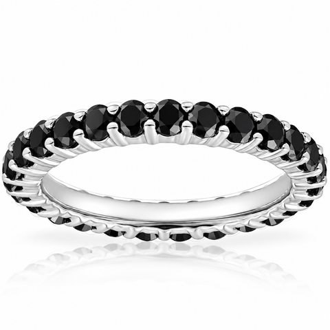 1 1/2ct Treated Black Diamond Eternity Ring 14K White Gold