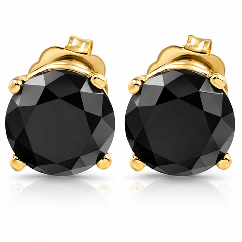3 1/2 TCW 14k Yellow Gold Round Black Diamond Stud Earrings