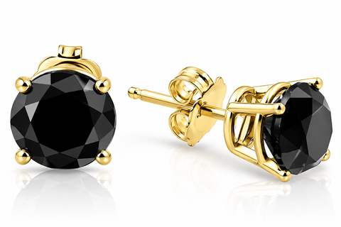3 TCW 14k Yellow Gold Round Black Diamond Stud Earrings Treated