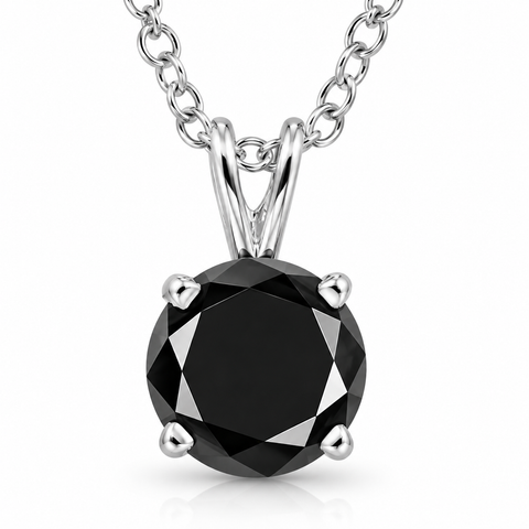 1 1/4 Ct Black Diamond Solitaire Pendant Necklace In 14k White Gold