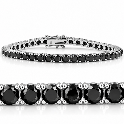 11.50Ct 14k White Gold Black Diamond Round-Cut Tennis Bracelet 7"