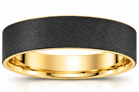 Solid 14k Yellow & Black Gold Mens Satin Finish Flat Comfort Fit Wedding Band