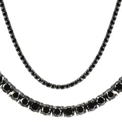 27.88Ct Round Cut Black Diamond Tennis Necklace 18" 14k Black Gold