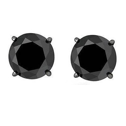 2Ct Black Gold Round Black Diamond Push Back Studs Earrings 14k Gold
