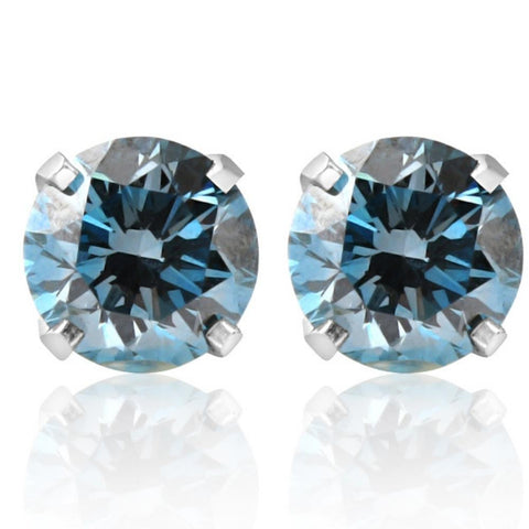 VS 3/4Ct Blue Diamond Studs in 14k White Gold Lab Grown