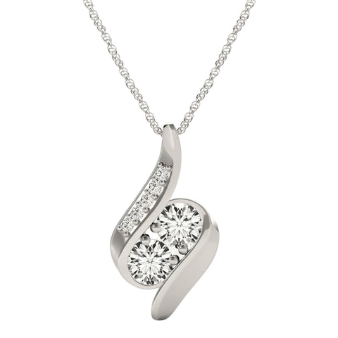 1ct Forever Us Two Stone Natural Diamond Pendant Necklace 18" 10K White Gold