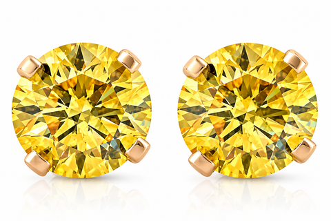 .40 - 1.00 Ct TW Fancy Yellow Round Diamond Studs in 14k Gold Lab Grown Earrings