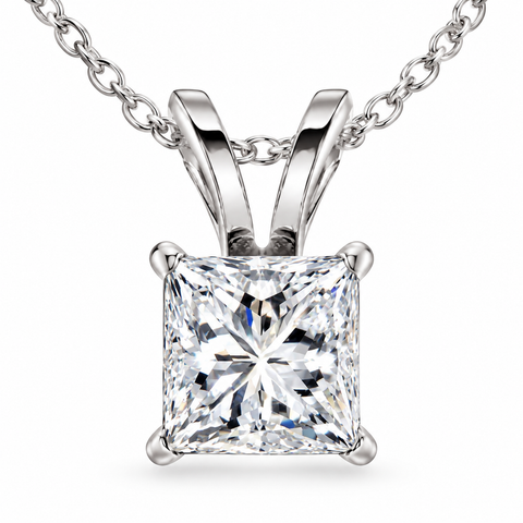 2 1/2Ct Princess Cut Diamond Certified Solitaire Necklace Lab Grown 14k White Gold