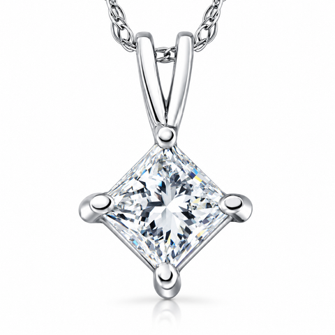 1/4 - 1Ct Princess Cut Solitaire Diamond Pendant 14k Gold Necklace 18"