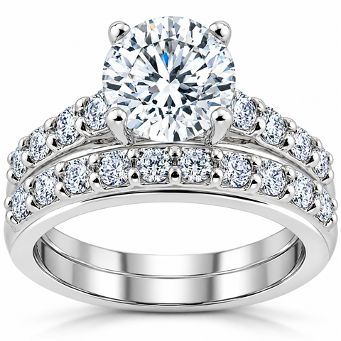 Certified 3ct Diamond Engagement Ring Wedding Band Set 14k White Gold Lab Grown