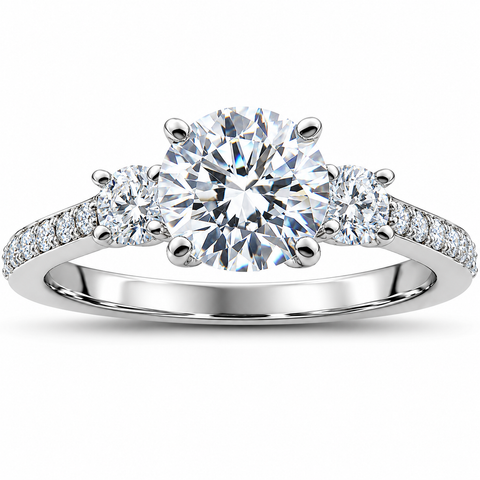 G/VS 2ct Round 100% Diamond 3-Stone Lab Created Engagement Ring 14k White Gold
