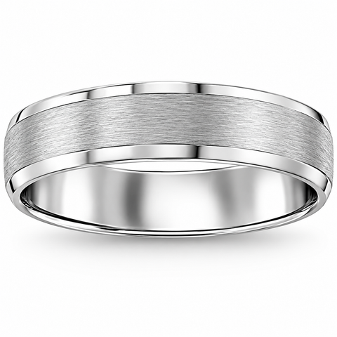 Mens 5mm 10K White Gold Brushed Wedding Band