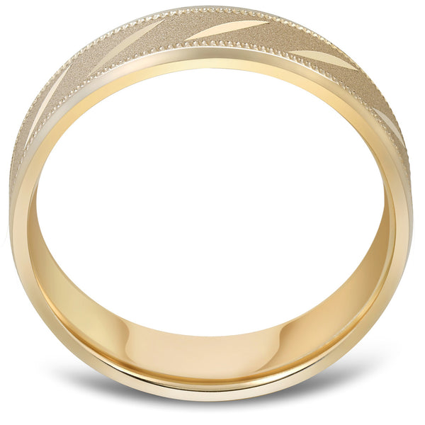 Mens 10k Yellow Gold 6MM Brushed Carved Wedding Band Comfort Fit