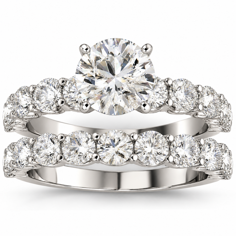 2 1/2 Ct Diamond Round Cut Engagement Ring Matching Wedding Band 14k White Gold