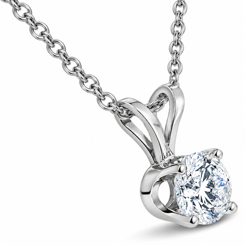 .75ct Round Natural Diamond Solitaire Pendant Necklace 14k White Gold