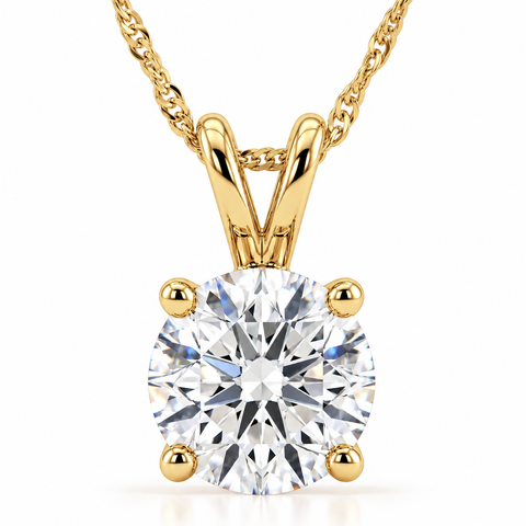 1 - 5 Ct Round Diamond 4-Prong Pendant 14k Gold Necklace Lab Grown