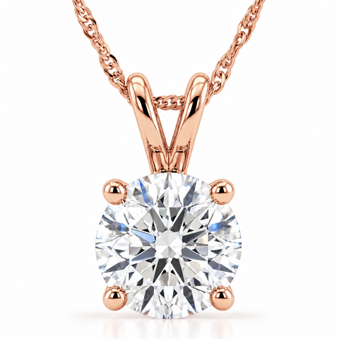 1 - 5 Ct Round Diamond 4-Prong Pendant 14k Gold Necklace Lab Grown