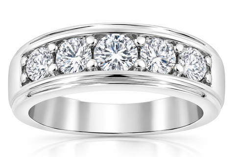F/VS 1.50Ct Men's Diamond Ring in 10k Gold Lab Grown Five Stone