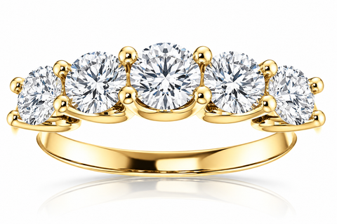 VS 2 Ct Diamond Five Stone Wedding Ring 14k Yellow Gold EX3 Lab Grown