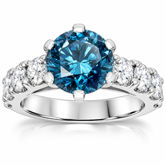 3 1/2ct Blue Lab Grown Round Diamond Engagement Ring 14K White Gold Round Cut
