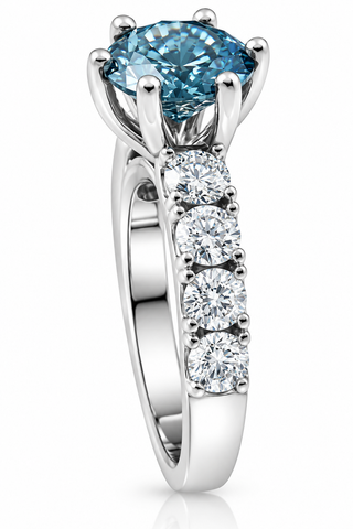 3 1/2ct Blue Lab Grown Round Diamond Engagement Ring 14K White Gold Round Cut
