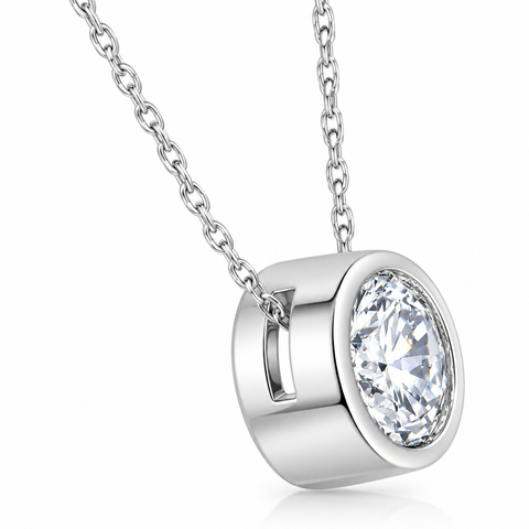 1 1/2Ct Solitaire Round Cut Lab Grown Diamond Bezel 14k Gold Necklace Pendant