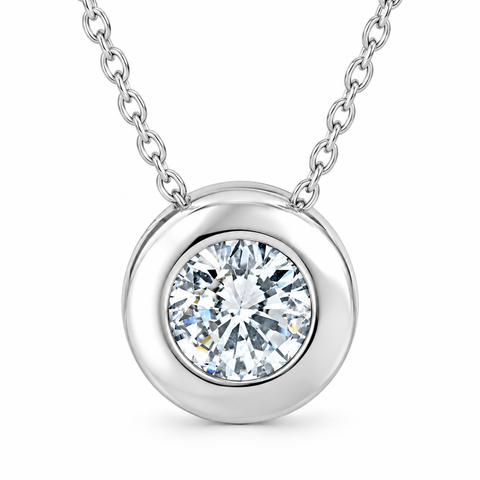 14K White Gold 1/2ct Round Cut Solitaire Diamond Solitaire Bezel Pendant
