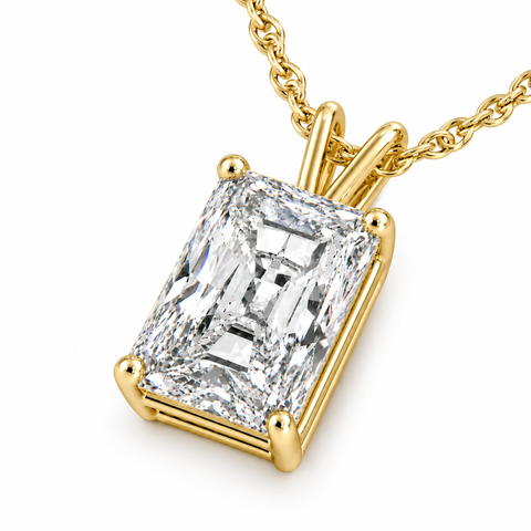 1 - 5Ct Radiant Cut Solitaire Diamond Pendant 14k Gold Lab Grown Necklace 18"