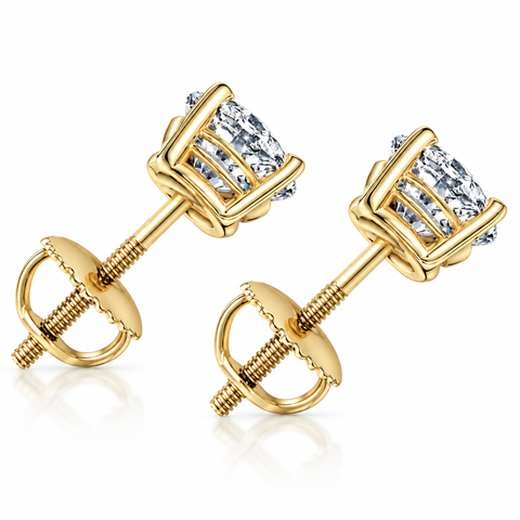 1ct TW Round Natural Diamond Studs Earrings in 14K Yellow Gold with Screw Backs